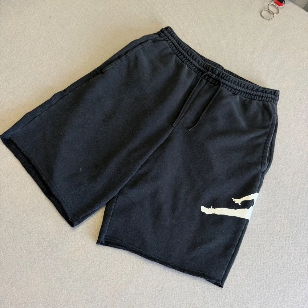 Jordan Jumpman Fleece Shorts Mens Small Black Oversized Logo Raw Hem Athletic